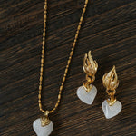 Vintage Flame & Natural Clear Quartz Heart Drop Earrings - floysun