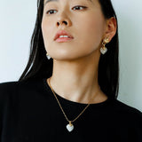 Vintage Flame & Natural Clear Quartz Heart Drop Earrings - floysun