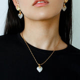 Vintage Flame & Natural Clear Quartz Heart Drop Earrings - floysun