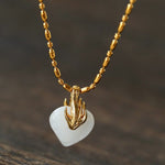 Vintage Flame & Natural Clear Quartz Heart Pendant Necklace - floysun
