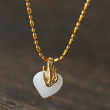Vintage Flame & Natural Clear Quartz Heart Pendant Necklace - floysun