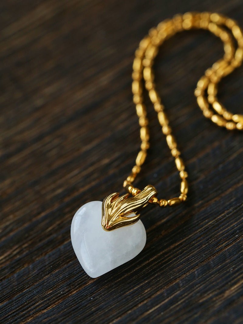 Vintage Flame & Natural Clear Quartz Heart Pendant Necklace - floysun
