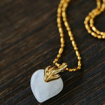 Vintage Flame & Natural Clear Quartz Heart Pendant Necklace - floysun