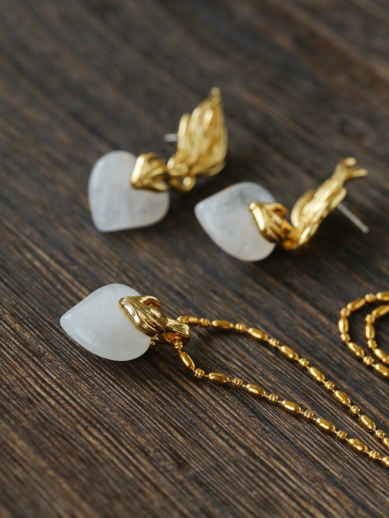 Vintage Flame & Natural Clear Quartz Heart Pendant Necklace - floysun
