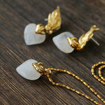 Vintage Flame & Natural Clear Quartz Heart Pendant Necklace - floysun