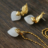 Vintage Flame & Natural Clear Quartz Heart Pendant Necklace - floysun