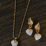 Vintage Flame & Natural Clear Quartz Heart Pendant Necklace - floysun
