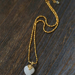 Vintage Flame & Natural Clear Quartz Heart Pendant Necklace - floysun