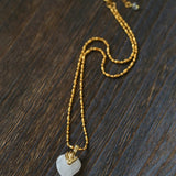 Vintage Flame & Natural Clear Quartz Heart Pendant Necklace - floysun