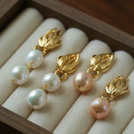Vintage Flame Wing Natural Freshwater Pearl Drop Earrings - floysun