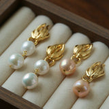 Vintage Flame Wing Natural Freshwater Pearl Drop Earrings - floysun