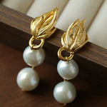 Vintage Flame Wing Natural Freshwater Pearl Drop Earrings - floysun