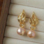 Vintage Flame Wing Natural Freshwater Pearl Drop Earrings - floysun