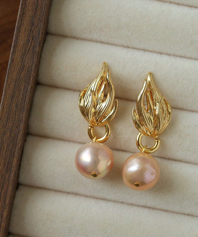 Vintage Flame Wing Natural Freshwater Pearl Drop Earrings - floysun