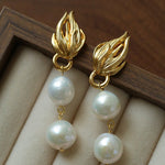 Vintage Flame Wing Natural Freshwater Pearl Drop Earrings - floysun