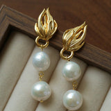 Vintage Flame Wing Natural Freshwater Pearl Drop Earrings - floysun