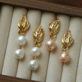 Vintage Flame Wing Natural Freshwater Pearl Drop Earrings - floysun