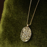 Vintage Floral Relief Geometric Cubic Zirconia Pendant Necklace - floysun