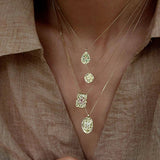 Vintage Floral Relief Geometric Cubic Zirconia Pendant Necklace - floysun