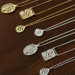 Vintage Floral Relief Geometric Cubic Zirconia Pendant Necklace - floysun