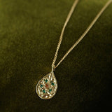 Vintage Floral Relief Geometric Cubic Zirconia Pendant Necklace - floysun