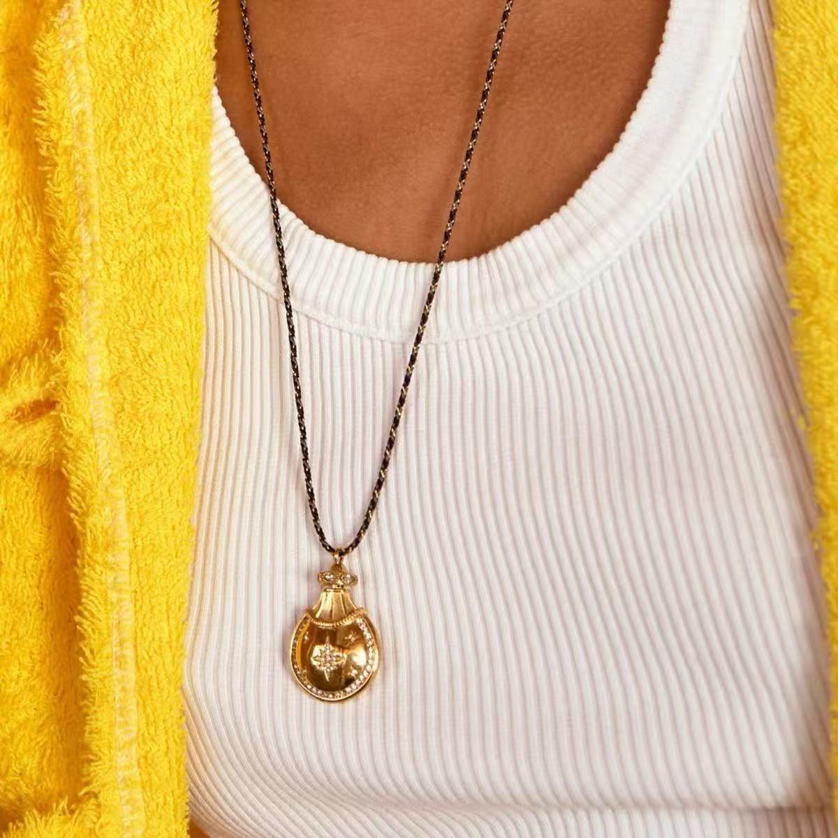Vintage Four-Pointed Star Perfume Bottle Adjustable Braided Cord Necklace - floysun