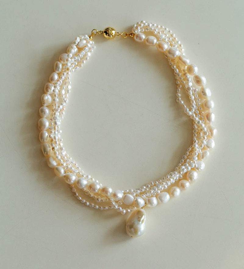 Vintage French Natural Pearl Baroque Multi - layer Necklace - floysun