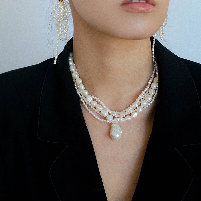 Vintage French Natural Pearl Baroque Multi - layer Necklace - floysun