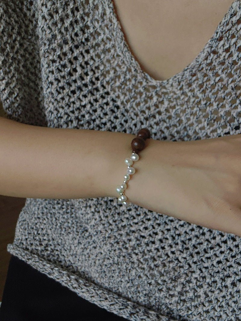 Vintage Fusion Freshwater Pearl & Sandalwood Beaded Bracelet - floysun