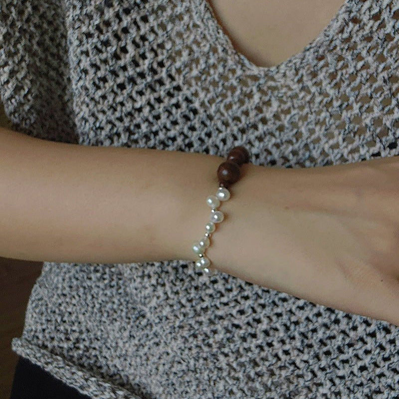 Vintage Fusion Freshwater Pearl & Sandalwood Beaded Bracelet - floysun