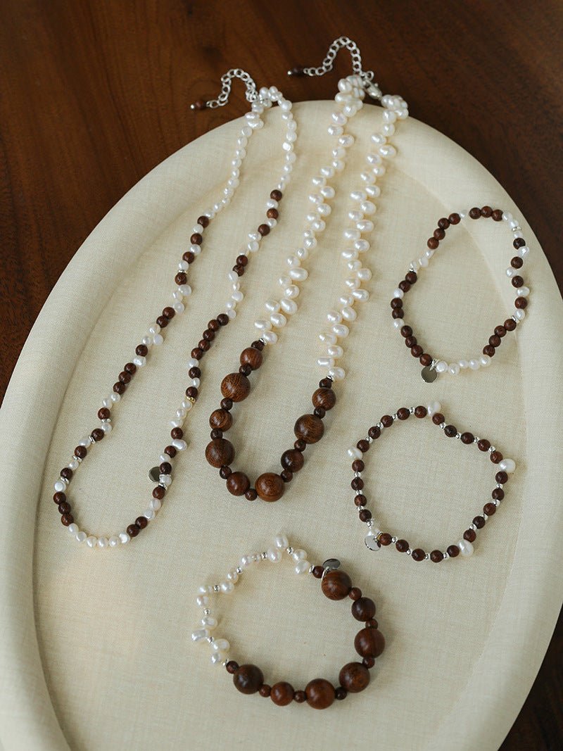 Vintage Fusion Freshwater Pearl & Sandalwood Beaded Bracelet - floysun