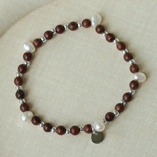 Vintage Fusion Freshwater Pearl & Sandalwood Beaded Bracelet - floysun
