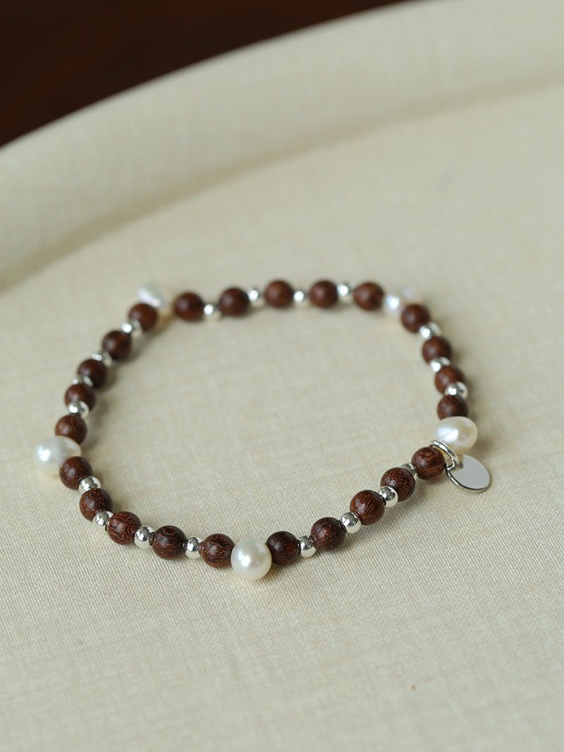 Vintage Fusion Freshwater Pearl & Sandalwood Beaded Bracelet - floysun
