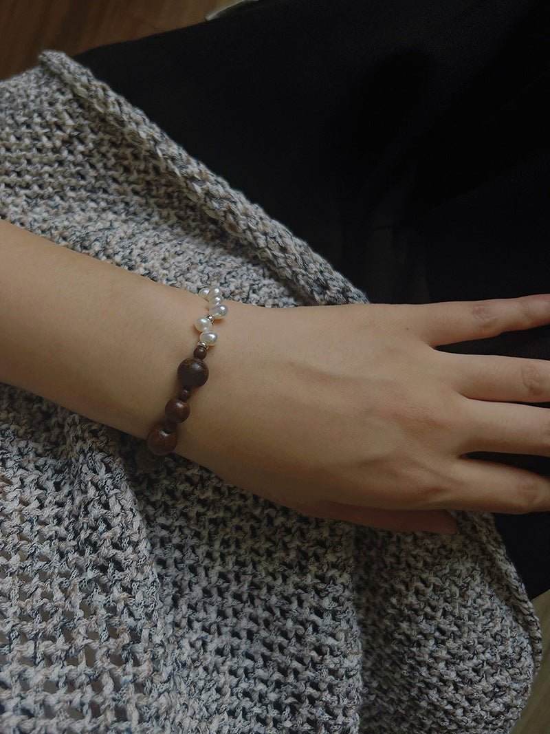 Vintage Fusion Freshwater Pearl & Sandalwood Beaded Bracelet - floysun