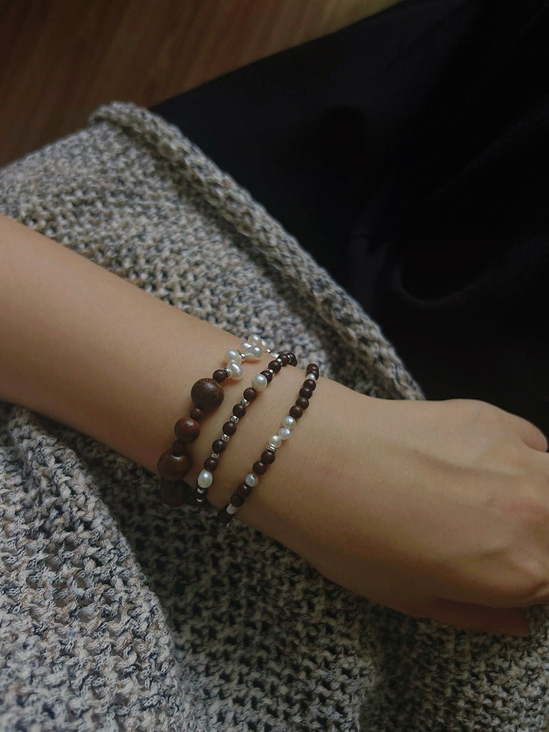 Vintage Fusion Freshwater Pearl & Sandalwood Beaded Bracelet - floysun