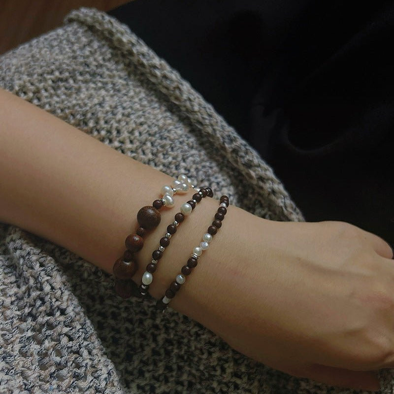 Vintage Fusion Freshwater Pearl & Sandalwood Beaded Bracelet - floysun