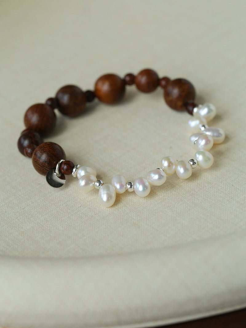 Vintage Fusion Freshwater Pearl & Sandalwood Beaded Bracelet - floysun