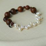 Vintage Fusion Freshwater Pearl & Sandalwood Beaded Bracelet - floysun