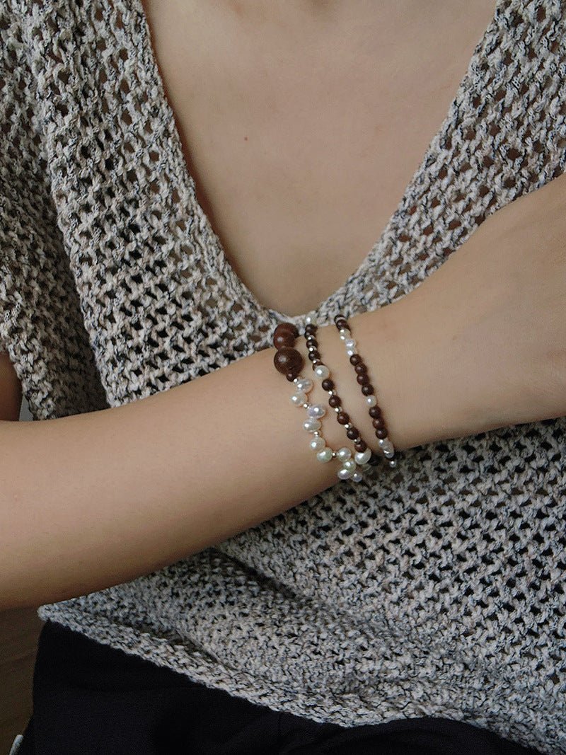 Vintage Fusion Freshwater Pearl & Sandalwood Beaded Bracelet - floysun