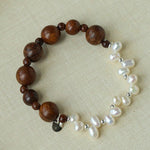 Vintage Fusion Freshwater Pearl & Sandalwood Beaded Bracelet - floysun