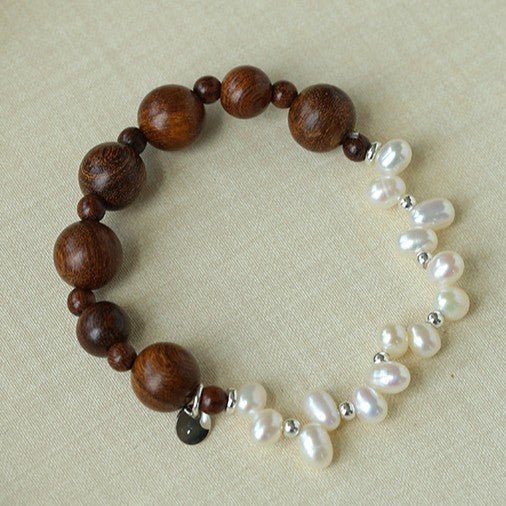 Vintage Fusion Freshwater Pearl & Sandalwood Beaded Bracelet - floysun