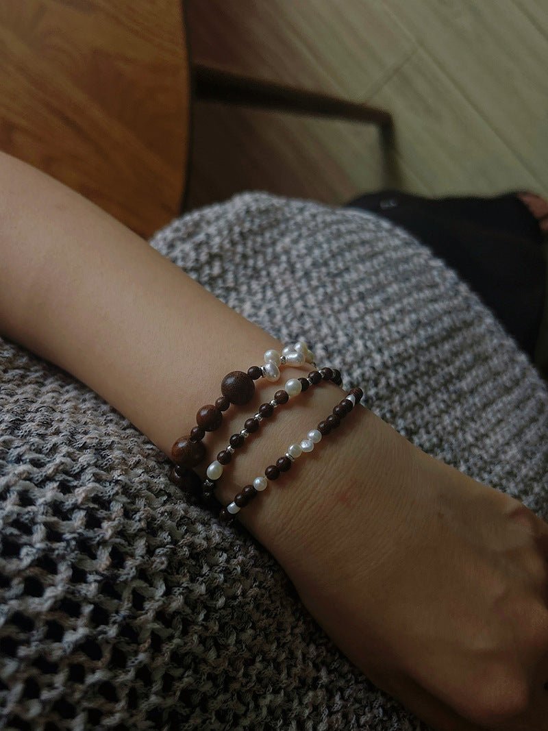 Vintage Fusion Freshwater Pearl & Sandalwood Beaded Bracelet - floysun