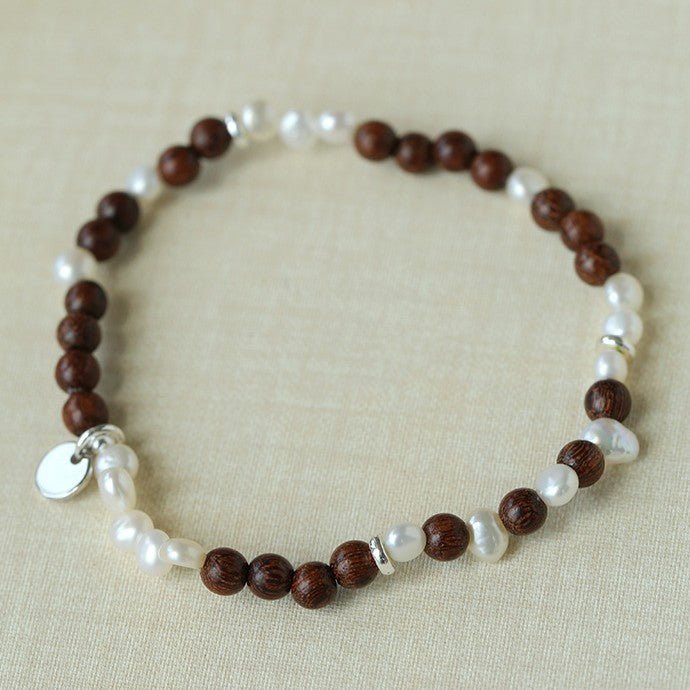 Vintage Fusion Freshwater Pearl & Sandalwood Beaded Bracelet - floysun
