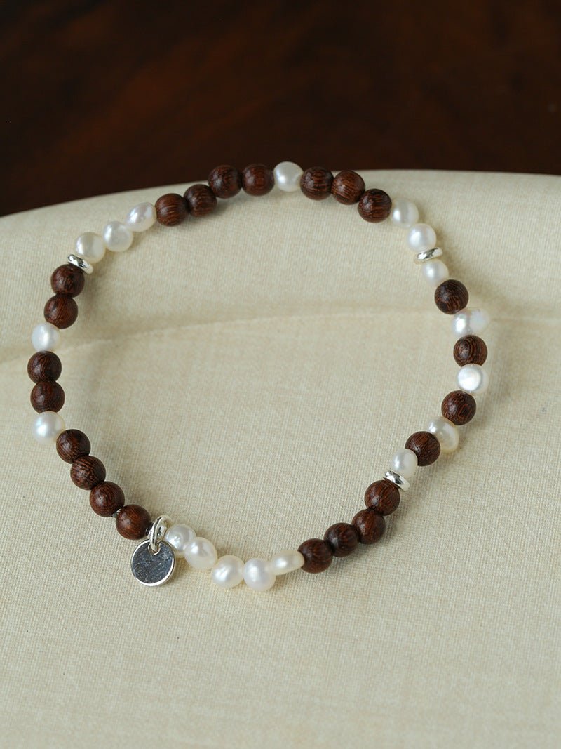 Vintage Fusion Freshwater Pearl & Sandalwood Beaded Bracelet - floysun
