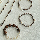 Vintage Fusion Freshwater Pearl & Sandalwood Beaded Bracelet - floysun