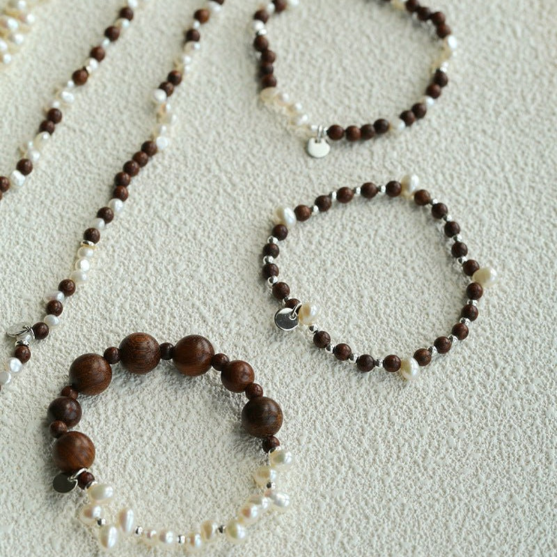 Vintage Fusion Freshwater Pearl & Sandalwood Beaded Bracelet - floysun