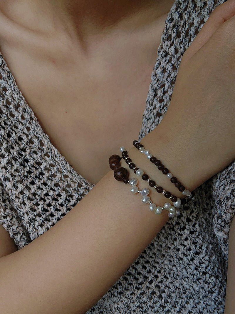 Vintage Fusion Freshwater Pearl & Sandalwood Beaded Bracelet - floysun