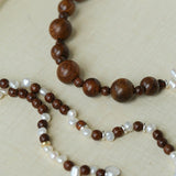 Vintage Fusion Freshwater Pearl & Sandalwood Beaded Necklace - floysun