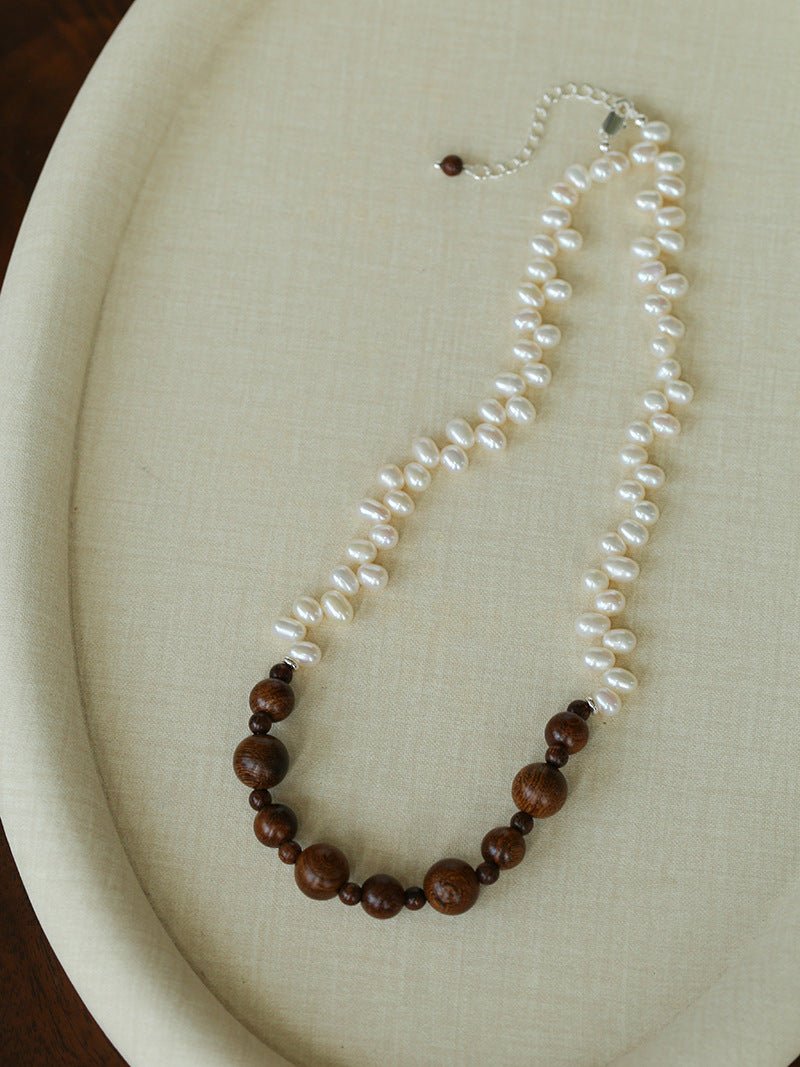 Vintage Fusion Freshwater Pearl & Sandalwood Beaded Necklace - floysun
