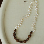 Vintage Fusion Freshwater Pearl & Sandalwood Beaded Necklace - floysun
